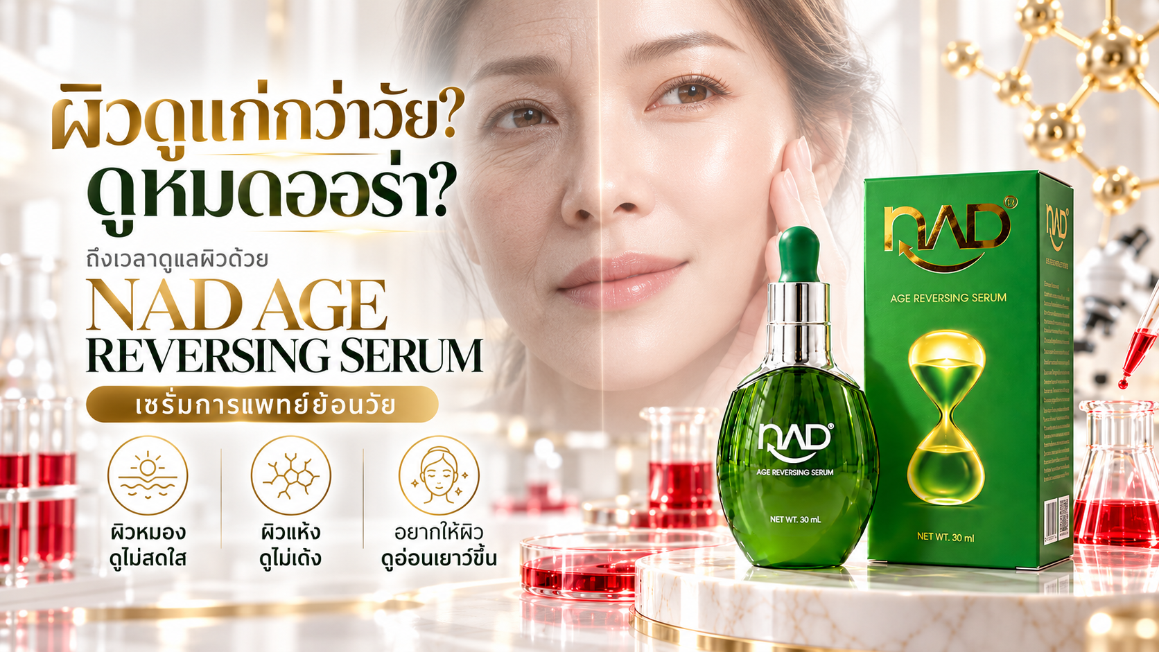 หน้าส่งไปรายงานผลทดสอบ NAD age reversing serum
